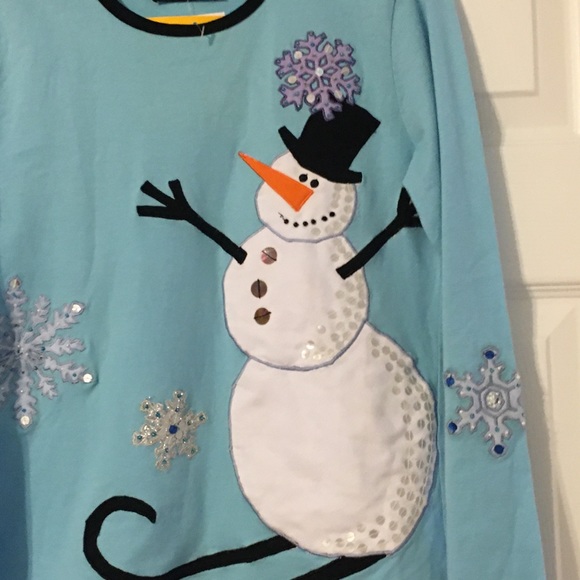 New Michael Simon Event Sequin Snowman Snowflakes Tee Kids Large - Picture 2 of 8